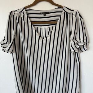 Adrianna Papell Navy and White Striped Blouse